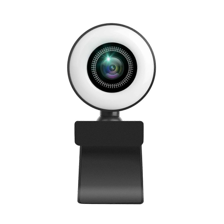 Уеб камера FRU-CJK0424-260918-304, 2K (5MP), автофокус за 3 секунди, вграден микрофон с намаляване на шума, регулируема LED допълнителна светлина, USB 2.0 plug-and-play, 30 FPS, черна