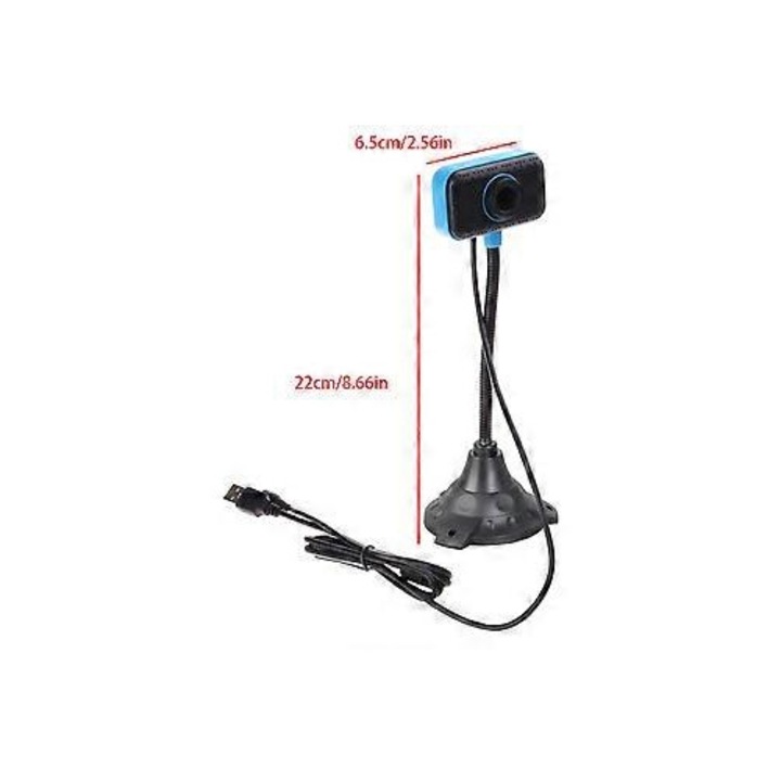 Уеб камера USB FRU-CJK0424-260919-269 480P, микрофон с намаляване на шума, ръчен фокус, USB 2.0 + жак 3.5 мм, синьо-черна, 22 x 6.5 см