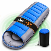 Sac de Dormit Camping Timebox 220x75 cm, 1800g, 5-25°C, Hollow Cotton, Hidrofug, Unibil/Conectabil pentru 2 Persoane, Perna U, Masca si Dopuri, Albastru