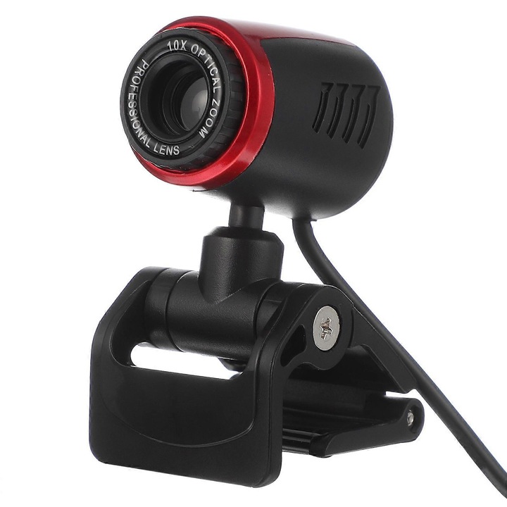 Уеб камера USB FRU-CJK0424-260919-854, без драйвери (DSP), CMOS сензор, 10x оптично увеличение, стъклена леща, 640 x 480, 30 fps, кабел 140 см, черна/червена
