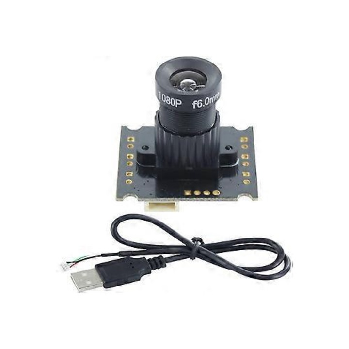 USB камера модул FRU-CJK0424-260918-592, сензор OV9726 1 MP (1080p), обектив 6 mm f/6.0, UVC plug-and-play, съвместим с OTG, съвместим с разпознаване на лица, черен