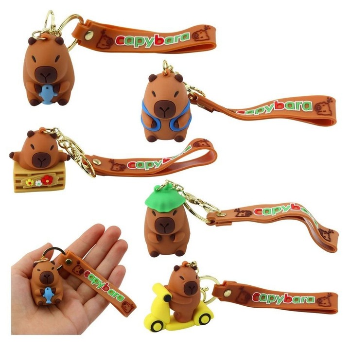 Ключодържател фигурка Leantoys Capybara 748906, от силикон, многоцветен, с каишка