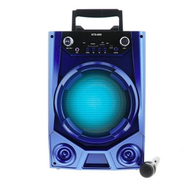Boxa Portabila 20 Watt Karaoke, Bluetooth, AUX, USB, CARD, RADIO FM sunet foarte puternic Albastru