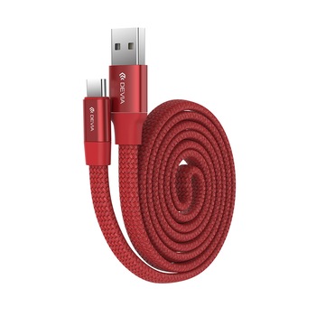 Cablu de date/incarcare Devia Ring USB la Type-C, 0.8m, (impletitura nylon) Red Cablu de date/incarcare Devia Ring USB la Type-C, 0.8m, (impletitura nylon) Red