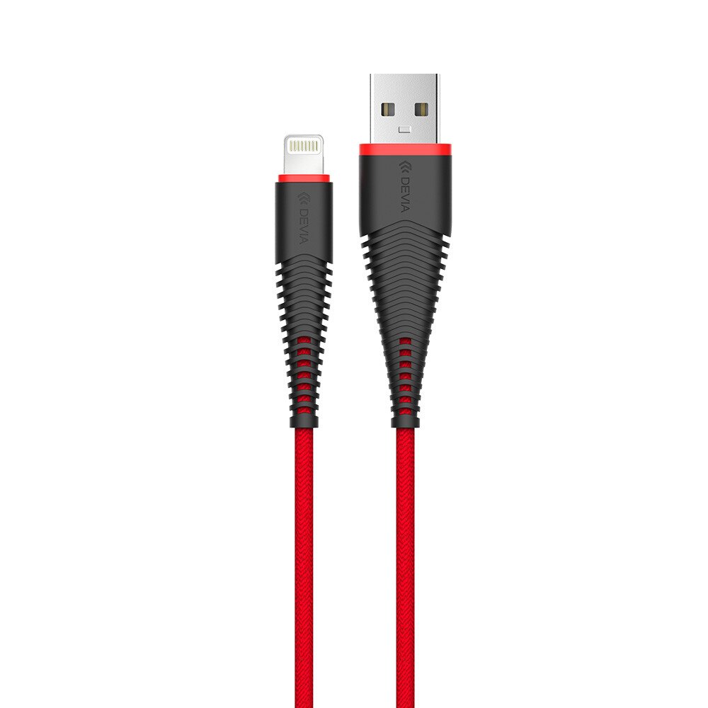 Cablu de date/incarcare Devia Fish USB la Lightning, 1.5m, 2.4A, impletitura nylon, (MFI) Red