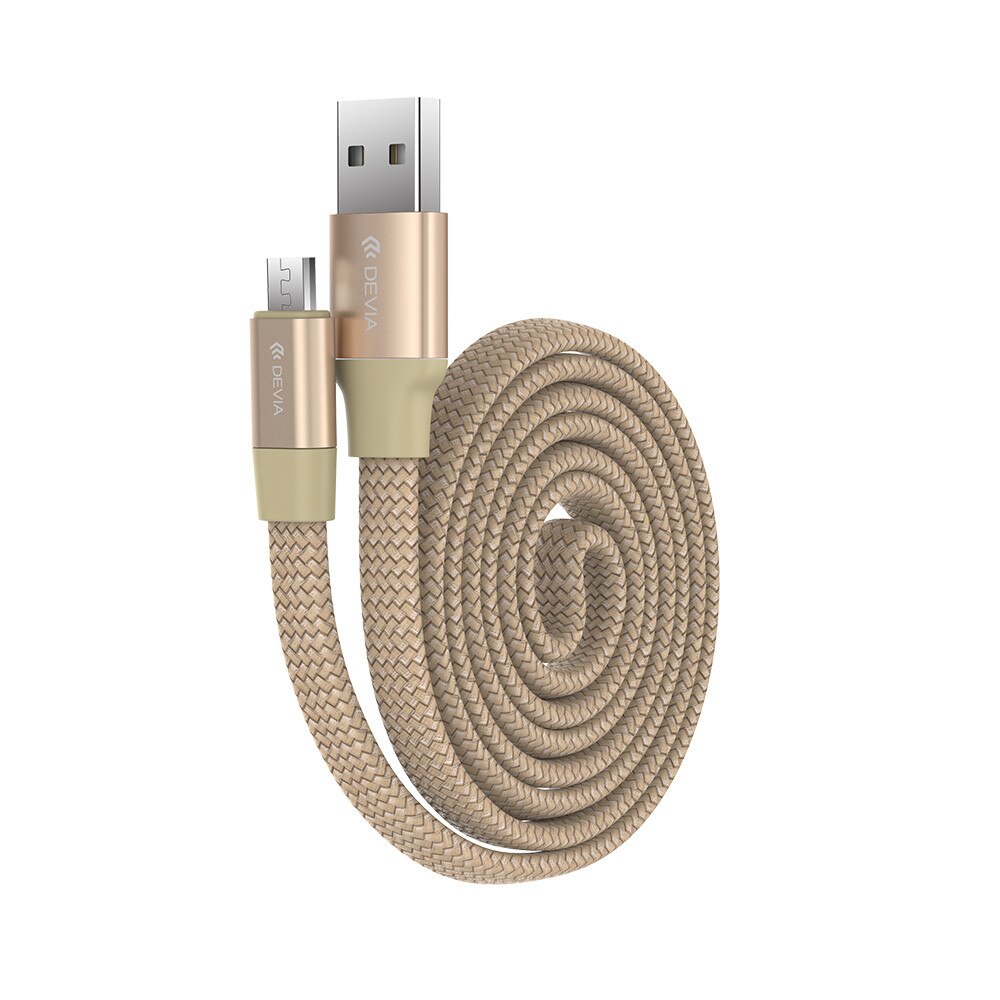 Cablu de date/incarcare Devia Ring USB la MicroUSB, 0.8m, 2.4A, impletitura nylon, Champagne Gold