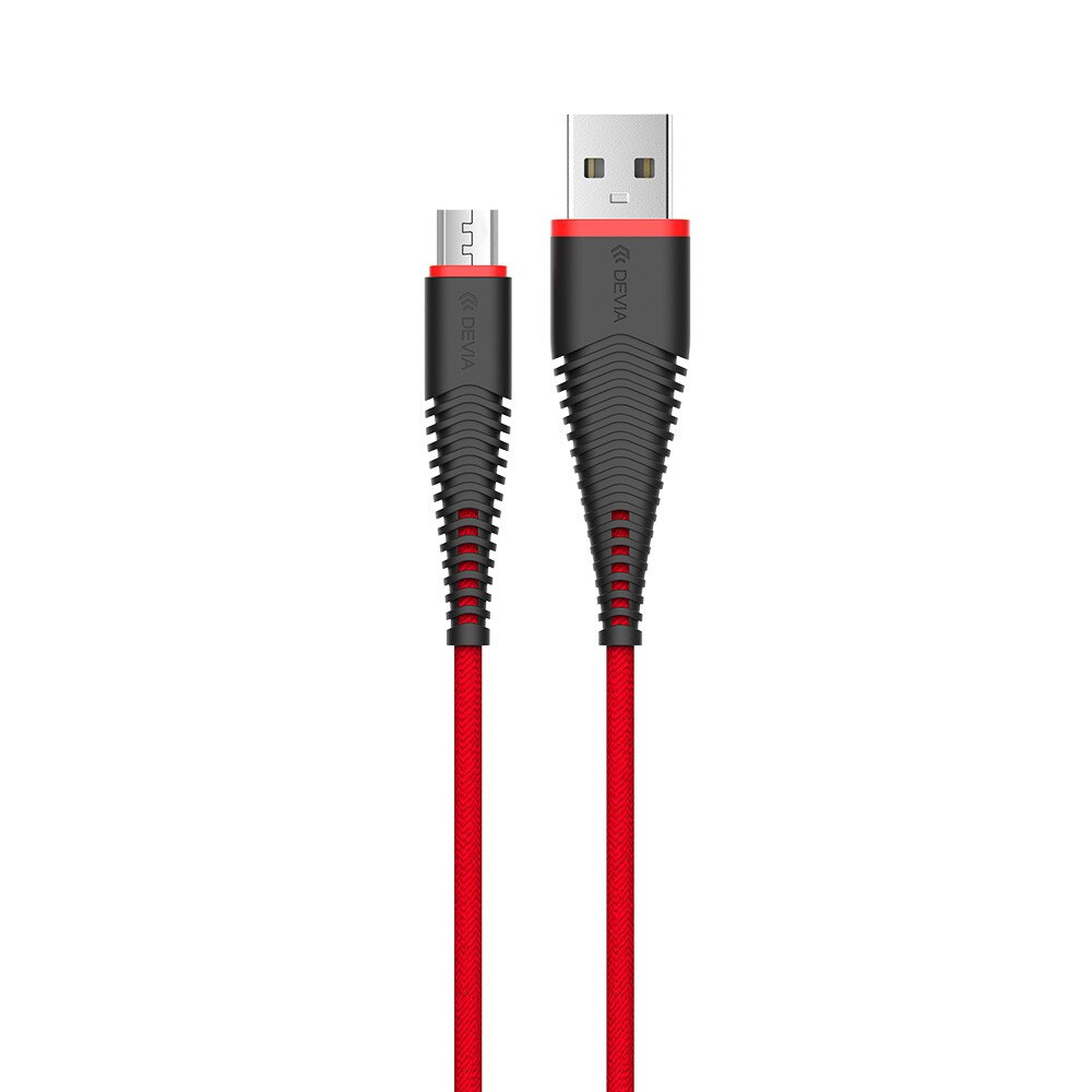 Cablu Devia Fish MicroUSB, Red, 1.5m, impletitura nylon, 2.4A