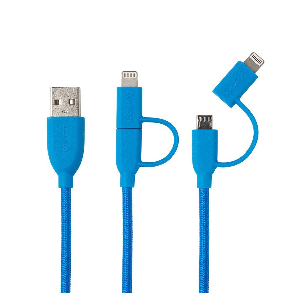 Cablu Boompods Duo MicroUSB si Lightning MFI, Albastru