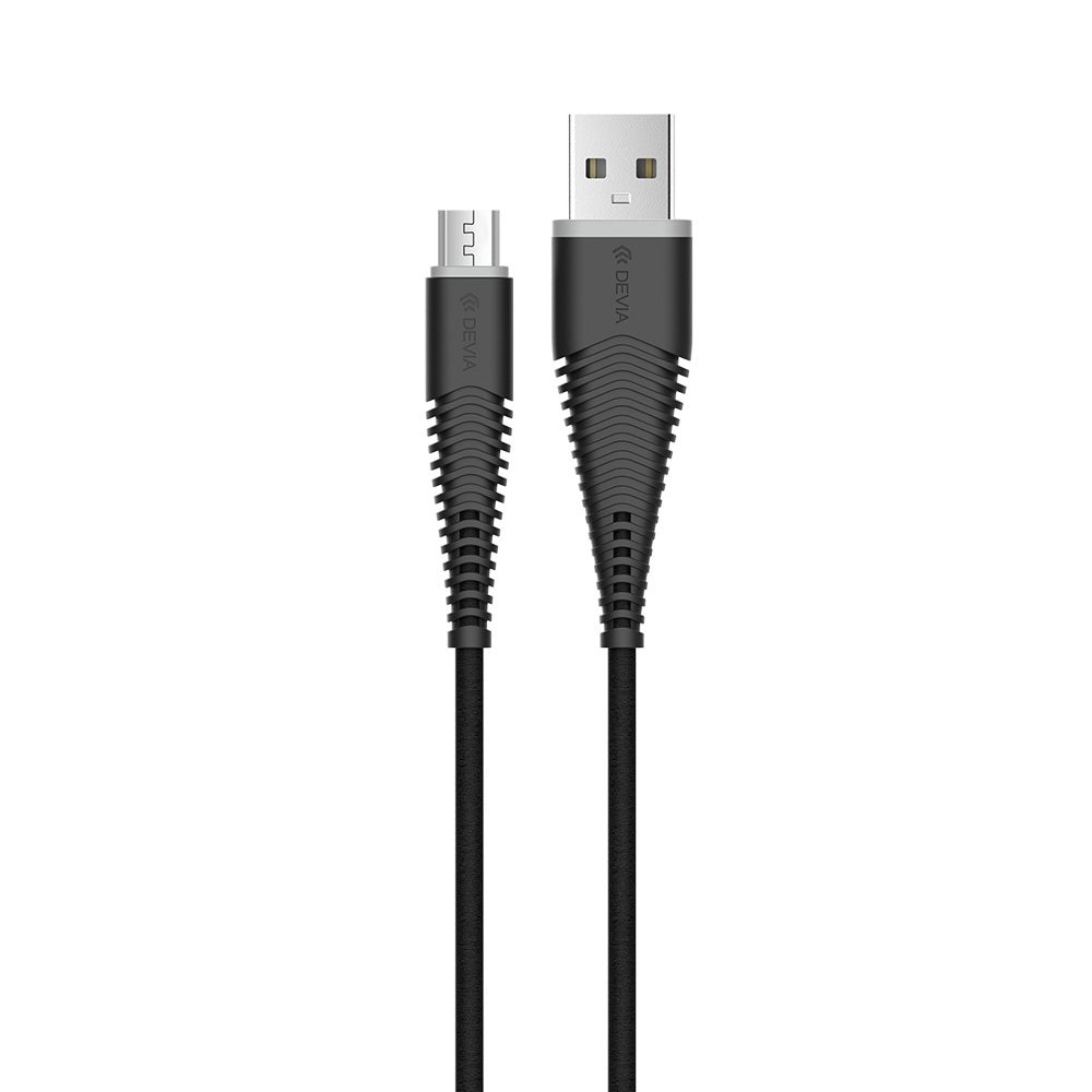 Cablu Devia Fish MicroUSB Black ,1.5m, impletitura nylon, 2.4A