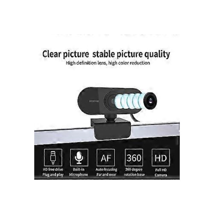 Уеб камера 1080p FRU-CJK0424-260918-1166, с вграден микрофон, автофокус, USB 2.0, 30 FPS, plug-and-play, черна