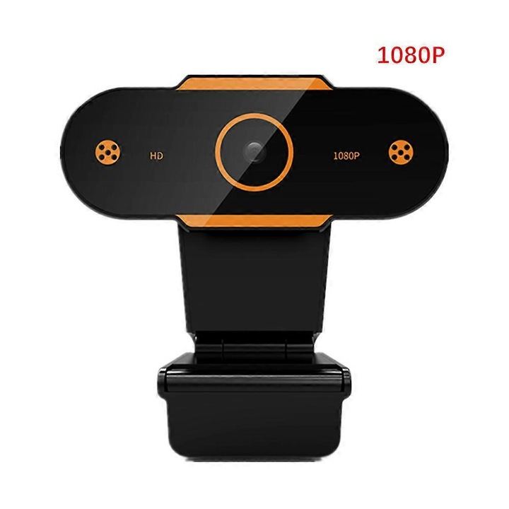 Уеб камера USB FRU-CJK0424-260918-1189, 1080p Full HD, вграден микрофон, 2K автофокус, plug-and-play, черен/оранжев