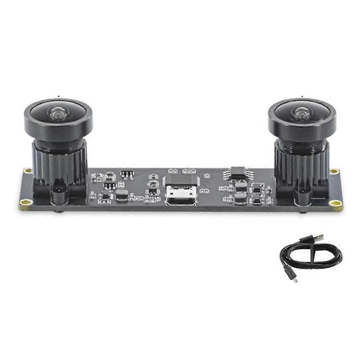 Камера USB двойна 3D стерео FRU-CJK0424-260918-125, 4MP 3840x1080@60fps, широкоъгълни лещи 130°, USB-C (USB 2.0), MJPEG UVC, черна