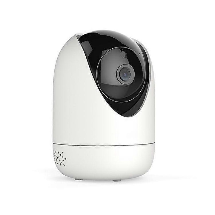 Вътрешна Wi‑Fi камера за наблюдение YT47 FRU-CJK0424-260918-1272, HD 1080p, въртяща се (pan/tilt), нощно виждане IR 10 м, детекция на движение, двупосочно аудио, microSD 8–128GB, Wi‑Fi 2.4 GHz, бял/черен