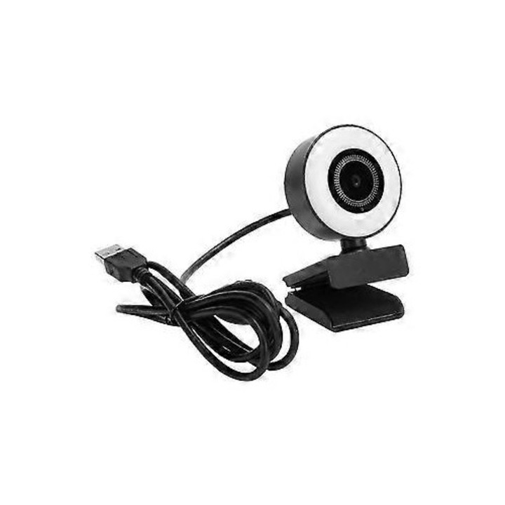 Уеб камера FRU-CJK0424-260919-943, 1080p Full HD, с LED светлина, вграден микрофон, автофокус, USB, черна