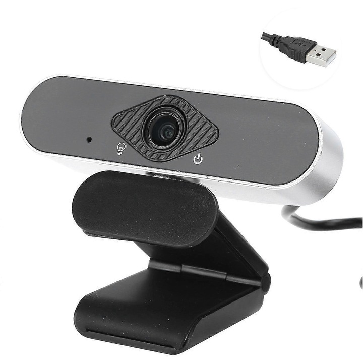 Уеб камера FRU-CJK0424-260918-252, HD 1080p USB UVC/UAC, HiSilicon HI3518EV300, 30 fps, plug-and-play, кабел 170 см, черен/сребрист