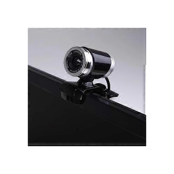 Уеб камера USB 2.0 FRU-CJK0424-260918-1474, въртяща се на 360° щипка, стъклена леща, без драйвери, 30 fps, макс. резолюция 640x480, кабел 140 см, черно/сребристо