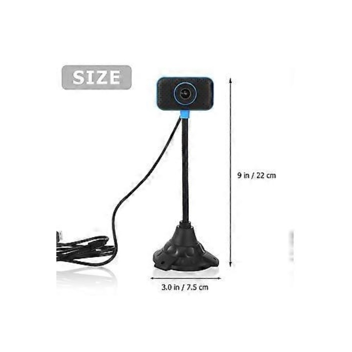 Уеб камера FRU-CJK0424-260919-1458, 0.3 MP (640x480) 30 FPS, вграден микрофон, USB 2.0, CMOS сензор, гъвкава стойка с краче, синя, 22 см