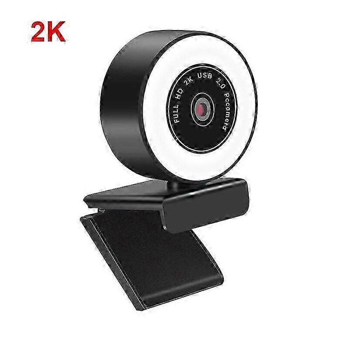 Уеб камера FRU-CJK0424-260918-1247, 2K/1080p с автофокус, LED запълваща светлина, вграден микрофон, USB 2.0, регулируема щипка, черно/бяло