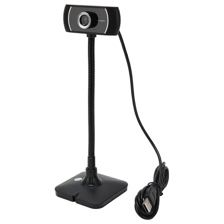 Уеб камера FRU-CJK0424-260918-1245, ръчен фокус, вграден микрофон, USB, 640x480 30 FPS, черна, със стойка и гъвкаво рамо