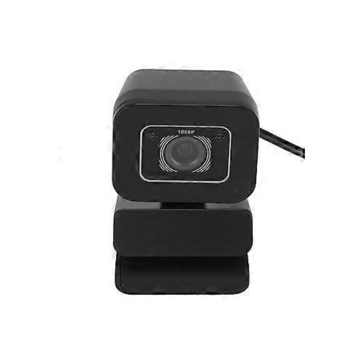 Уеб камера USB FRU-CJK0424-260918-1483, 1080p 30fps, USB 2.0, вграден микрофон, гъвкаво въртене на 360°, plug and play, черна