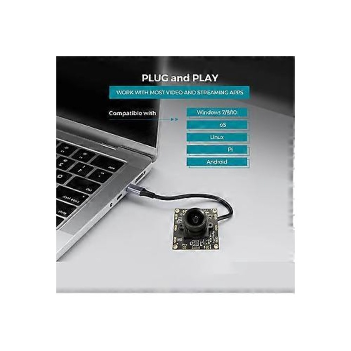 Модулна камера USB 2MP FRU-CJK0424-260919-318, 1080p 30FPS, широкоъгълна, plug-and-play PCB модул, съвместима с Windows/Linux/Android/Raspberry Pi