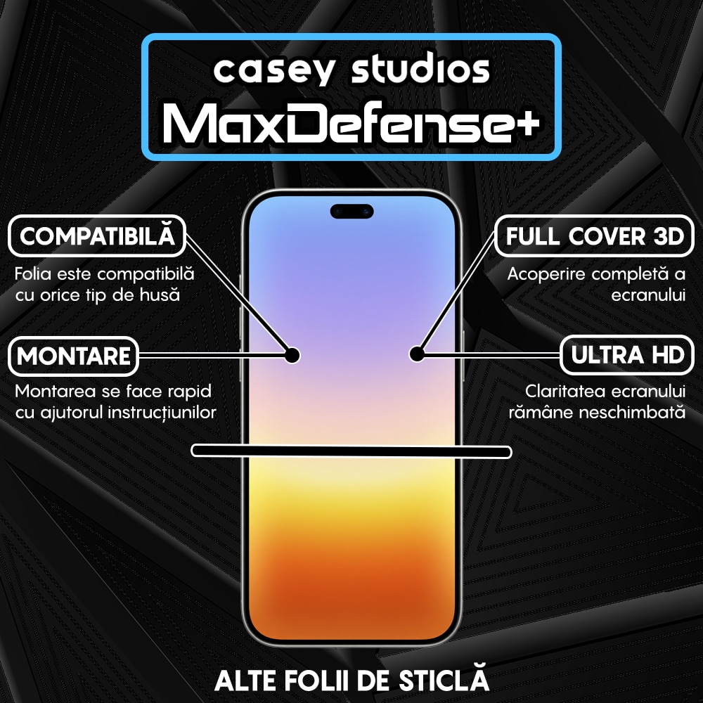 Folie Sticla CASEY STUDIOS™ compatibila cu Huawei Pura 90, Full Cover 3D, Full Glue, Duritate Militara, Ultra HD, Anti Zgarieturi, Anti Amprente, Anti Socuri, Sticla Securizata, Protectie Profesionala Ecran, MaxDefense+, Margini Negre