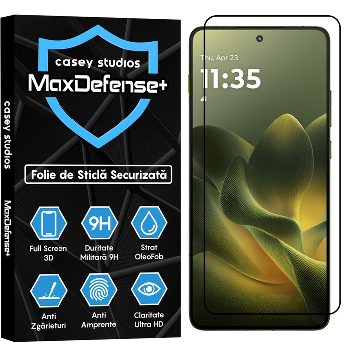 Folie Sticla CASEY STUDIOS™ compatibila cu Motorola Edge 70 Max, Full Cover 3D, Full Glue, Duritate Militara, Ultra HD, Anti Zgarieturi, Anti Amprente, Anti Socuri, Sticla Securizata, Protectie Profesionala Ecran, MaxDefense+, Margini Negre