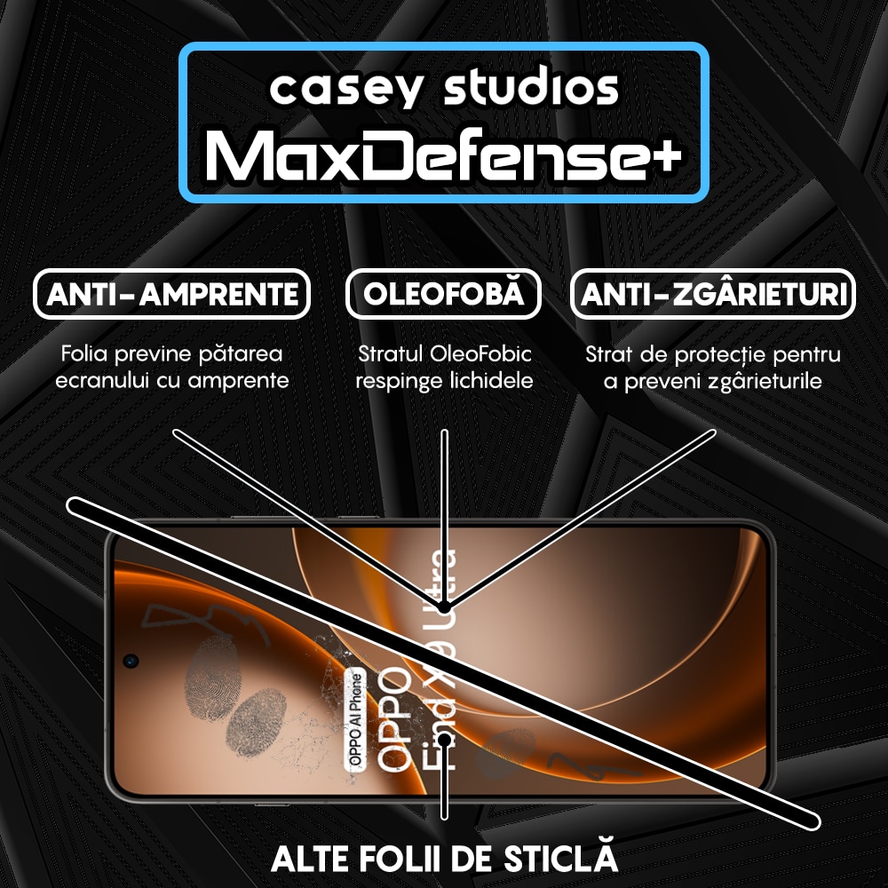 Folie Sticla CASEY STUDIOS™ compatibila cu OPPO Find X9 Ultra, Full Cover 3D, Full Glue, Duritate Militara, Ultra HD, Anti Zgarieturi, Anti Amprente, Anti Socuri, Sticla Securizata, Protectie Profesionala Ecran, MaxDefense+, Margini Negre