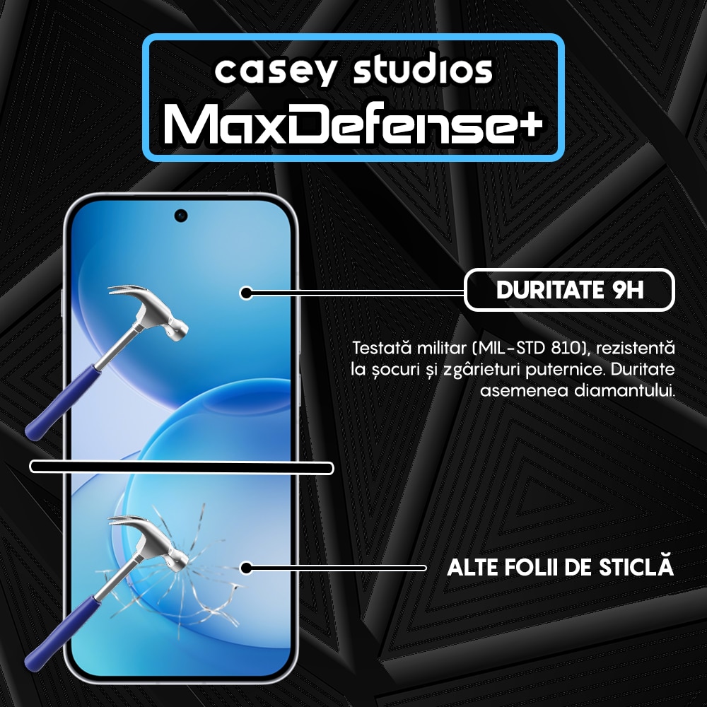 Folie Sticla CASEY STUDIOS™ compatibila cu OPPO Reno16 5G, Full Cover 3D, Full Glue, Duritate Militara, Ultra HD, Anti Zgarieturi, Anti Amprente, Anti Socuri, Sticla Securizata, Protectie Profesionala Ecran, MaxDefense+, Margini Negre