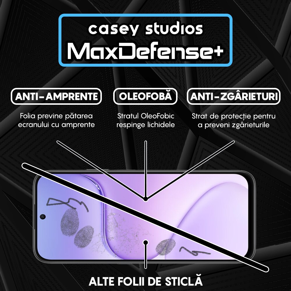 Folie Sticla CASEY STUDIOS™ compatibila cu Honor 600 Smart 5G, Full Cover 3D, Full Glue, Duritate Militara, Ultra HD, Anti Zgarieturi, Anti Amprente, Anti Socuri, Sticla Securizata, Protectie Profesionala Ecran, MaxDefense+, Margini Negre