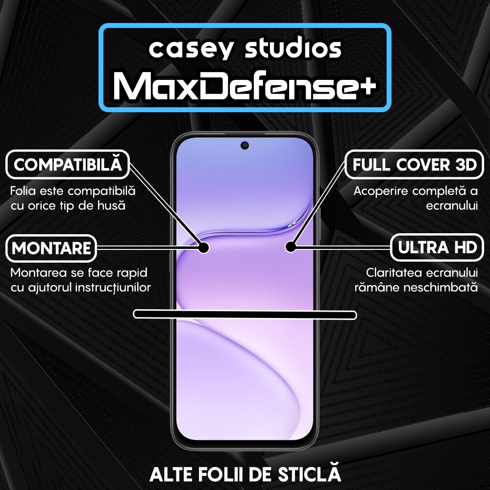 Folie Sticla CASEY STUDIOS™ compatibila cu Honor 600 Smart 5G, Full Cover 3D, Full Glue, Duritate Militara, Ultra HD, Anti Zgarieturi, Anti Amprente, Anti Socuri, Sticla Securizata, Protectie Profesionala Ecran, MaxDefense+, Margini Negre