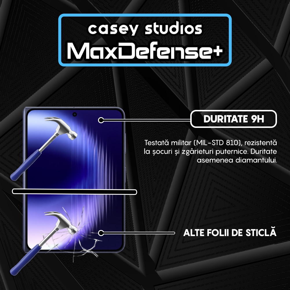 Folie Sticla CASEY STUDIOS™ compatibila cu Huawei Pura X Max, Full Cover 3D, Full Glue, Duritate Militara, Ultra HD, Anti Zgarieturi, Anti Amprente, Anti Socuri, Sticla Securizata, Protectie Profesionala Ecran, MaxDefense+, Margini Negre