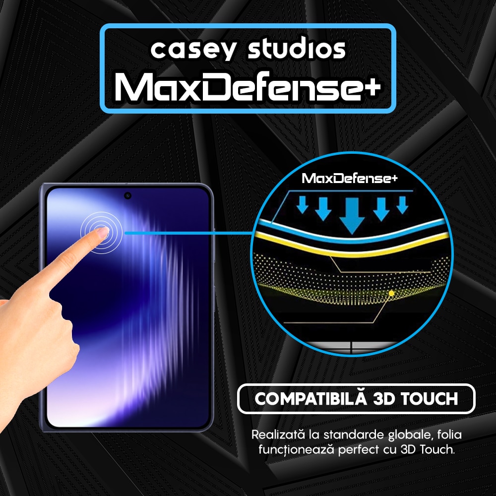 Folie Sticla CASEY STUDIOS™ compatibila cu Huawei Pura X Max, Full Cover 3D, Full Glue, Duritate Militara, Ultra HD, Anti Zgarieturi, Anti Amprente, Anti Socuri, Sticla Securizata, Protectie Profesionala Ecran, MaxDefense+, Margini Negre