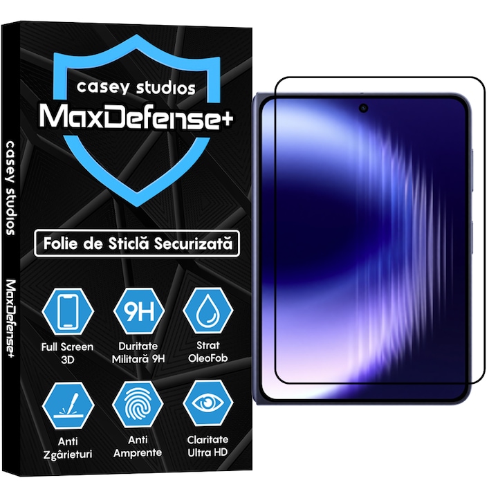 Folie Sticla CASEY STUDIOS™ compatibila cu Huawei Pura X Max, Full Cover 3D, Full Glue, Duritate Militara, Ultra HD, Anti Zgarieturi, Anti Amprente, Anti Socuri, Sticla Securizata, Protectie Profesionala Ecran, MaxDefense+, Margini Negre
