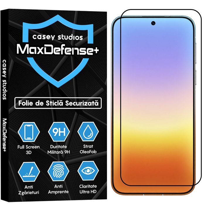 Folie Sticla CASEY STUDIOS™ compatibila cu Huawei Pura 90 Pro, Full Cover 3D, Full Glue, Duritate Militara, Ultra HD, Anti Zgarieturi, Anti Amprente, Anti Socuri, Sticla Securizata, Protectie Profesionala Ecran, MaxDefense+, Margini Negre