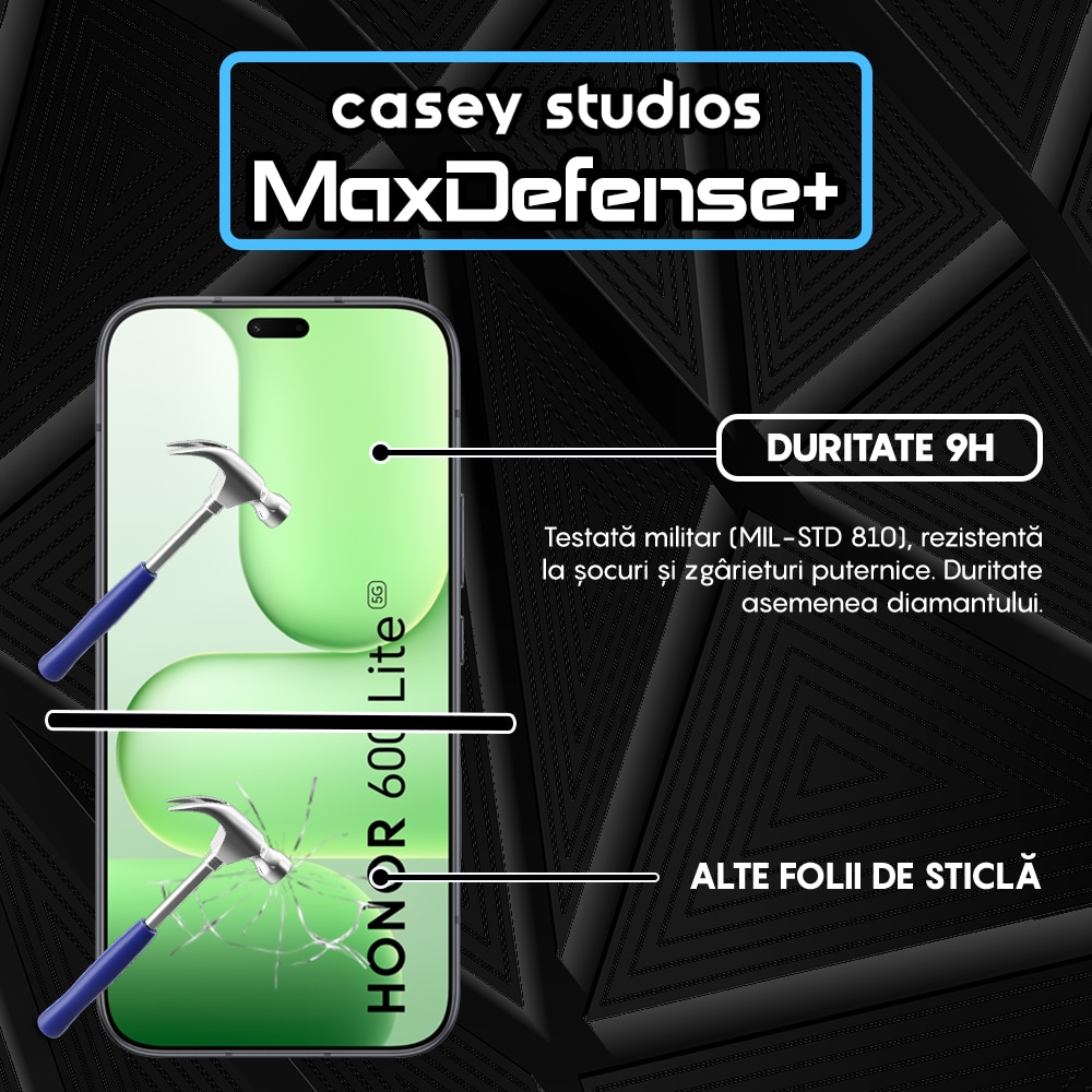 Folie Sticla CASEY STUDIOS™ compatibila cu Honor 600 Lite, Full Cover 3D, Full Glue, Duritate Militara, Ultra HD, Anti Zgarieturi, Anti Amprente, Anti Socuri, Sticla Securizata, Protectie Profesionala Ecran, MaxDefense+, Margini Negre