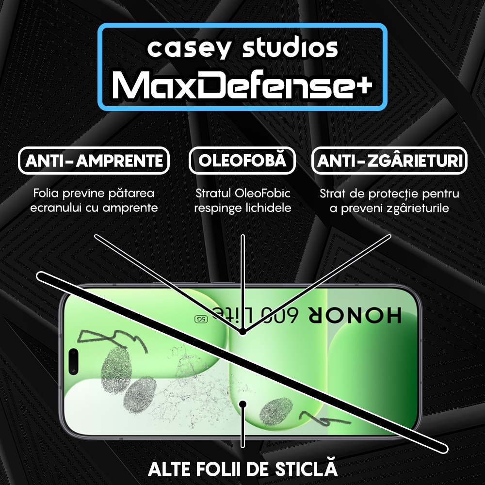 Folie Sticla CASEY STUDIOS™ compatibila cu Honor 600 Lite, Full Cover 3D, Full Glue, Duritate Militara, Ultra HD, Anti Zgarieturi, Anti Amprente, Anti Socuri, Sticla Securizata, Protectie Profesionala Ecran, MaxDefense+, Margini Negre