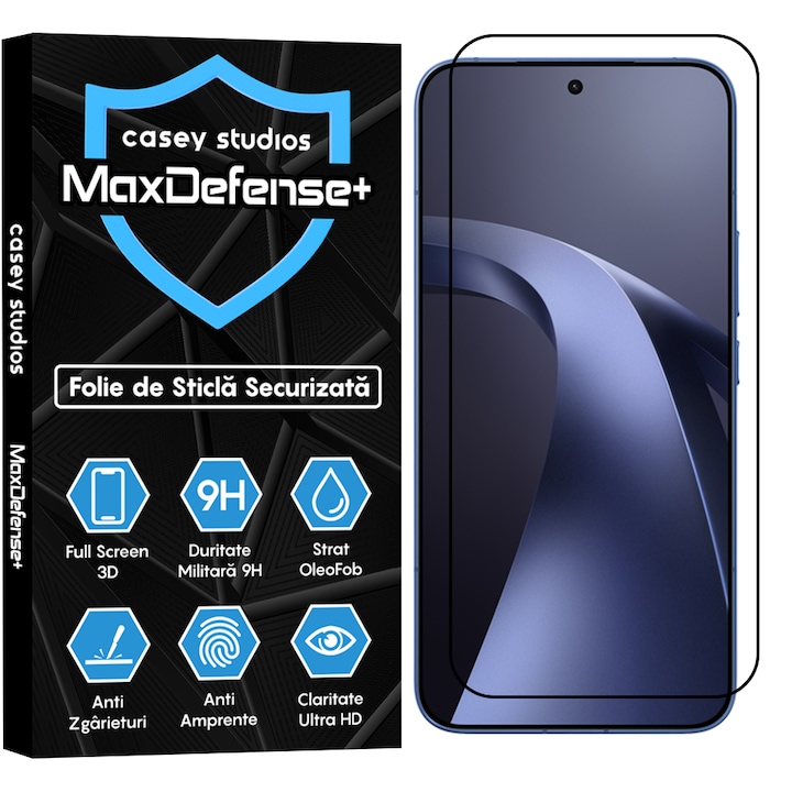 Folie Sticla CASEY STUDIOS™ compatibila cu Xiaomi 17T, Full Cover 3D, Full Glue, Duritate Militara, Ultra HD, Anti Zgarieturi, Anti Amprente, Anti Socuri, Sticla Securizata, Protectie Profesionala Ecran, MaxDefense+, Margini Negre