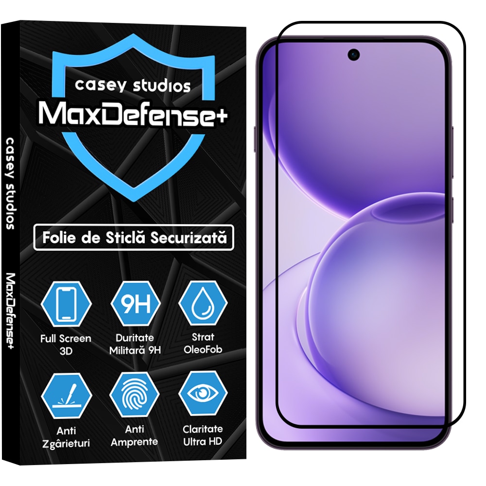 Folie Sticla CASEY STUDIOS™ compatibila cu OPPO Reno16 FS 5G, Full Cover 3D, Full Glue, Duritate Militara, Ultra HD, Anti Zgarieturi, Anti Amprente, Anti Socuri, Sticla Securizata, Protectie Profesionala Ecran, MaxDefense+, Margini Negre