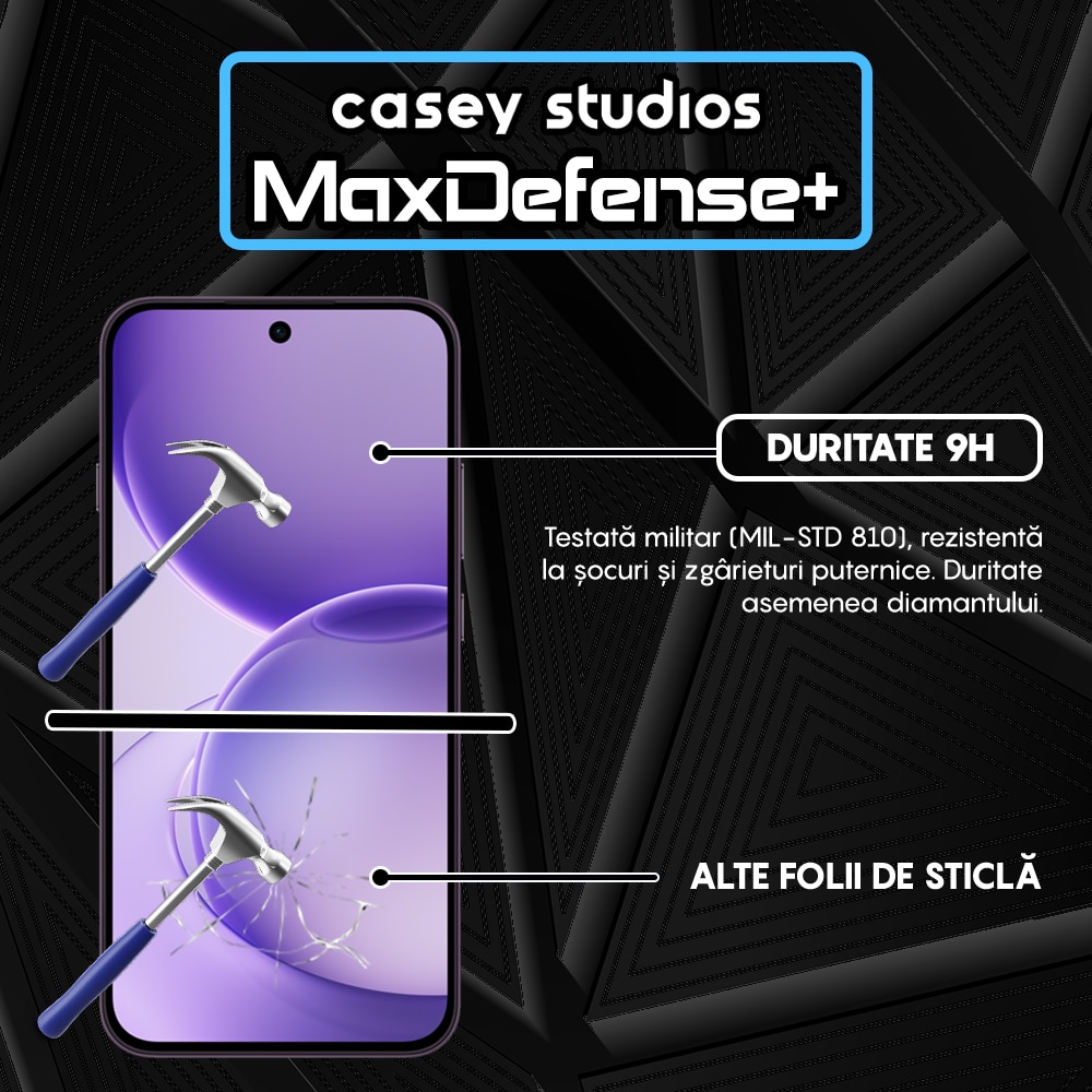 Folie Sticla CASEY STUDIOS™ compatibila cu OPPO Reno16 FS 5G, Full Cover 3D, Full Glue, Duritate Militara, Ultra HD, Anti Zgarieturi, Anti Amprente, Anti Socuri, Sticla Securizata, Protectie Profesionala Ecran, MaxDefense+, Margini Negre
