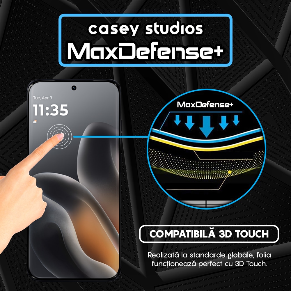 Folie Sticla CASEY STUDIOS™ compatibila cu Motorola Edge 70 Fusion, Full Cover 3D, Full Glue, Duritate Militara, Ultra HD, Anti Zgarieturi, Anti Amprente, Anti Socuri, Sticla Securizata, Protectie Profesionala Ecran, MaxDefense+, Margini Negre