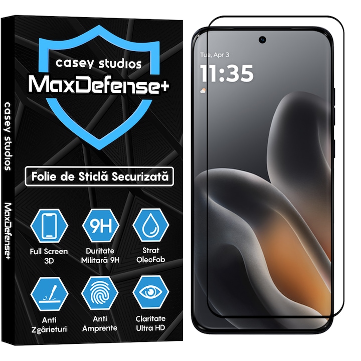 Folie Sticla CASEY STUDIOS™ compatibila cu Motorola Edge 70 Fusion, Full Cover 3D, Full Glue, Duritate Militara, Ultra HD, Anti Zgarieturi, Anti Amprente, Anti Socuri, Sticla Securizata, Protectie Profesionala Ecran, MaxDefense+, Margini Negre