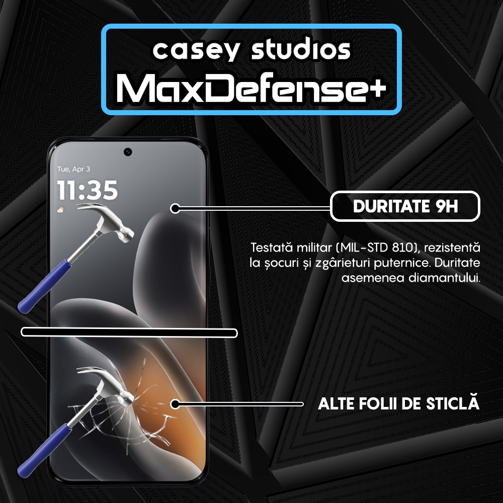 Folie Sticla CASEY STUDIOS™ compatibila cu Motorola Edge 70 Fusion, Full Cover 3D, Full Glue, Duritate Militara, Ultra HD, Anti Zgarieturi, Anti Amprente, Anti Socuri, Sticla Securizata, Protectie Profesionala Ecran, MaxDefense+, Margini Negre