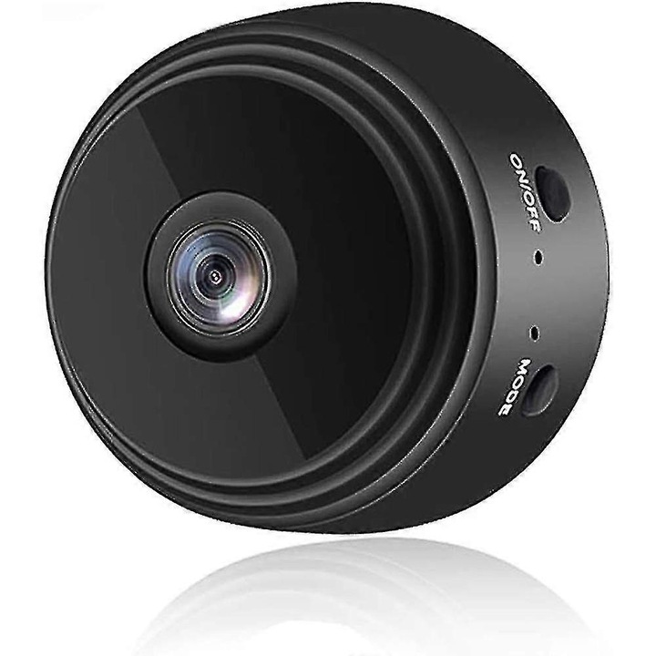 Мини безжична камера за наблюдение FRU-CJK0424-260919-1011, 1080p HD, ъгъл 150°, детекция на движение, нощно виждане 5 м, вградена батерия 2 ч, черна