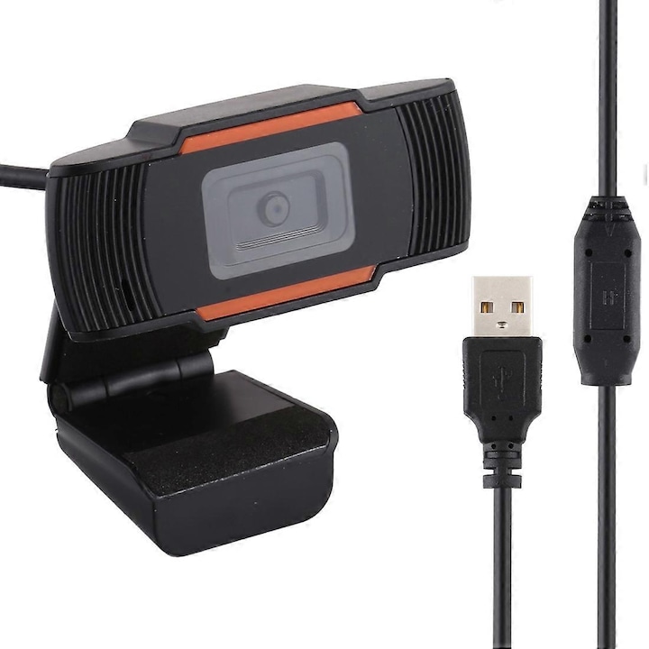 Уеб камера USB FRU-CJK0424-260919-1016, 1080p Full HD (1920x1080) 2MP, автофокус, вграден микрофон с намаляване на шума, CMOS сензор, 30 fps, plug-and-play (USB 2.0), черна/оранжева