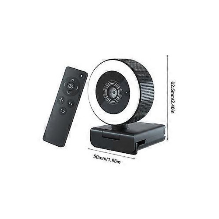 Уеб камера FRU-CJK0424-260919-969, 2K (2560 x 1440) AF, ринг LED 3 температури, стерео микрофон, магнитна защита и дистанционно управление, черно/бяло, USB 2.0, кабел 1.7 м
