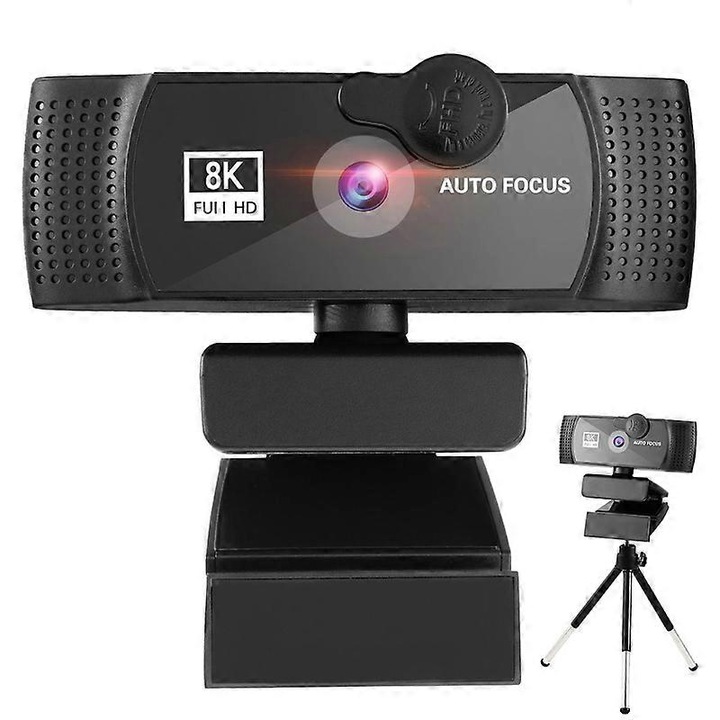 Уебкамера USB FRU-CJK0424-260918-1299, автофокус, 8K/4K/2K/1080p, стерео микрофони, затвор за поверителност, ъгъл 120°, кабел 150 см, черна