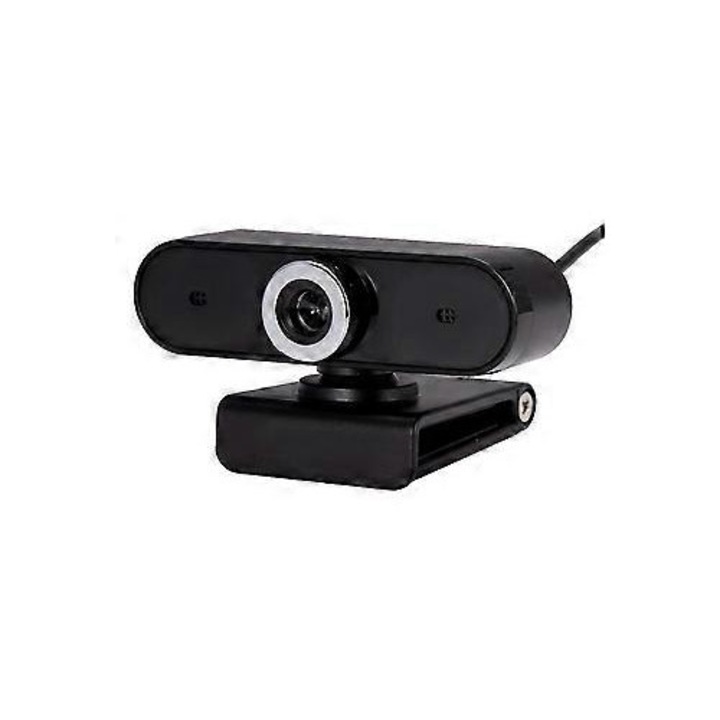 Уеб камера FRU-CJK0424-260919-1258, HD ротационна на 360°, всепосочен микрофон с намаляване на шума, ръчен фокус, plug-and-play, черна