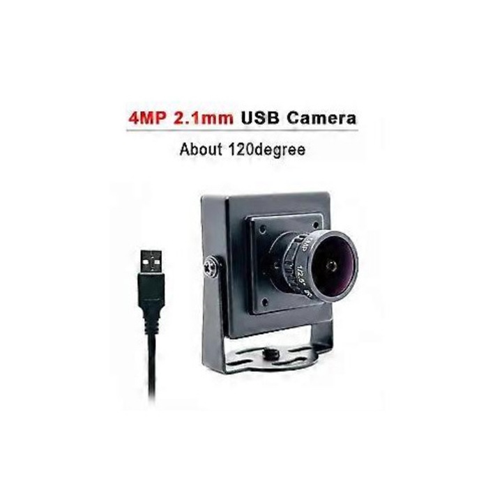 Камера USB 4MP FRU-CJK0424-260918-244, 2560x1440@30fps, обектив 2.1mm 120° широк, UVC plug-and-play, вграден микрофон, метал, черен