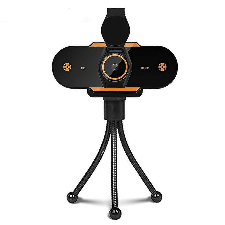 Уеб камера 312 1080P USB 2.0 FRU-CJK0424-260918-1384, 1920x1080, вграден двоен микрофон, стъклена леща, ъгъл 90°, кабел 1.3 м, включен статив, черен/оранжев